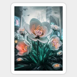 White Cyberpunk Flowers Sticker